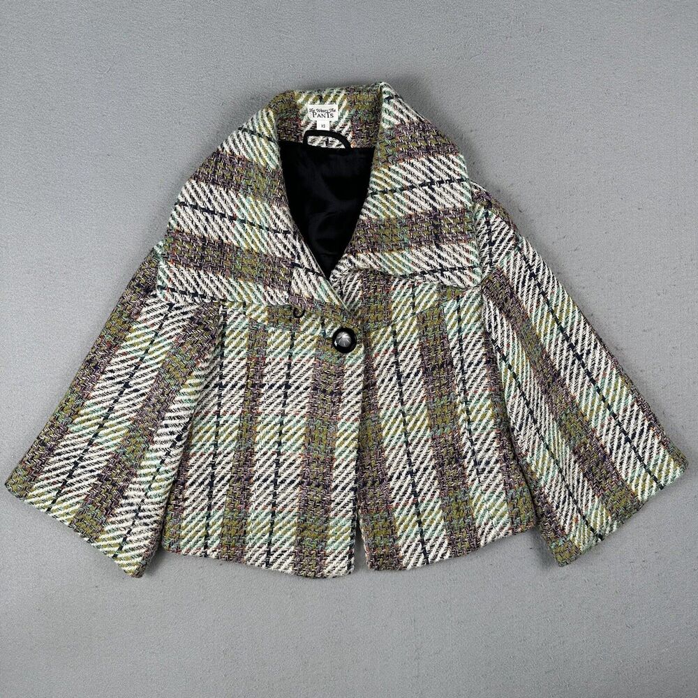 She Wears The Pants Tweed Coat Women’s XS Cropped Multicolor Plaid Button Collar